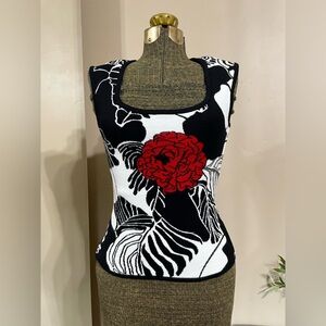 Vintage Y2K Angelica-Val Black White Floral Knit Sweater Tank Top Rose Goth  90s